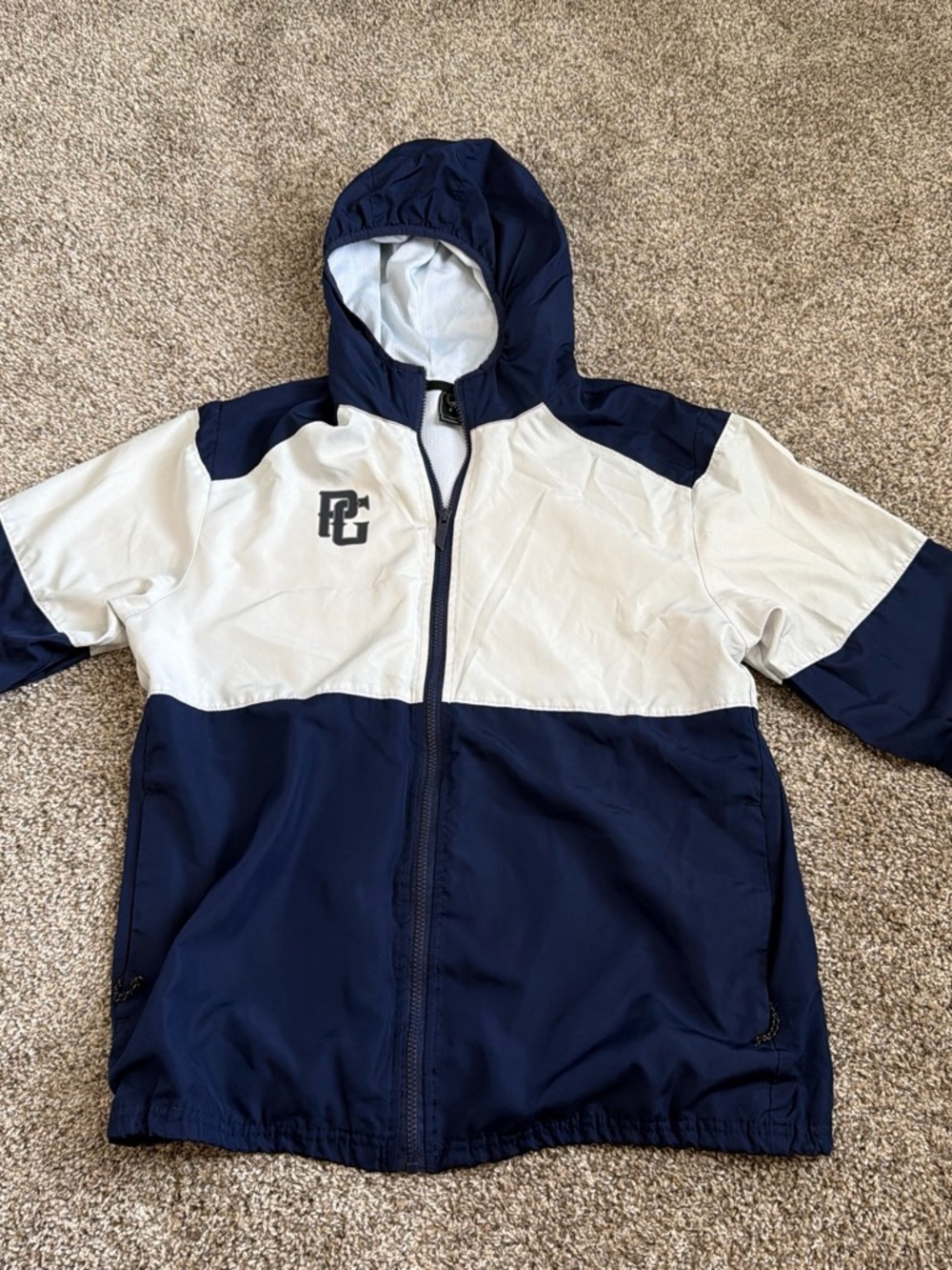 Men's Two-Tone Navy and White Hooded Windbreaker Jacket